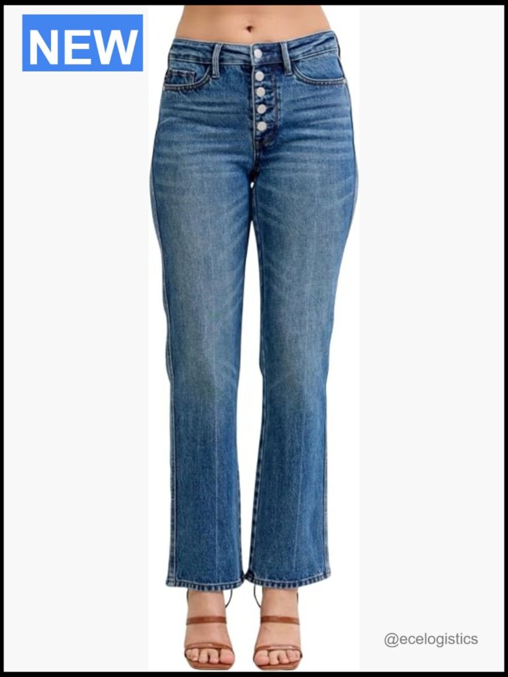Mid Rise Slim Straight Jeans – Rigid Magic Stretch Denim, Button Fly, 30" Inseam
